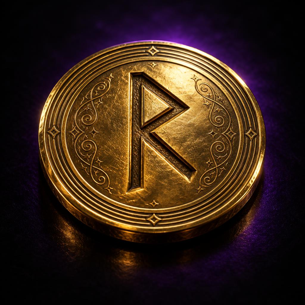 Engraved gold You Are Loved coin with a runic R